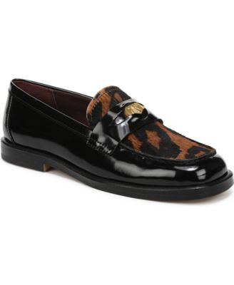Franco Sarto Women's Bessy Square Toe Loafers - Black/Leopard Print Calf Hair | Macy's