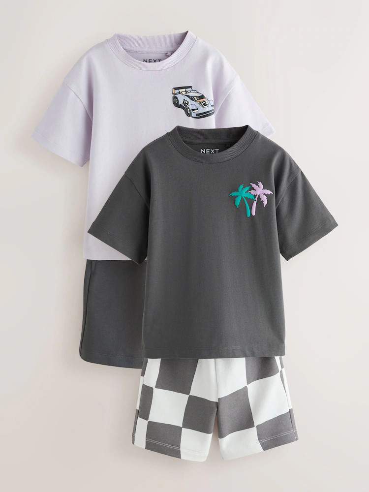 Charcoal Grey/Lilac Short Sleeve T-Shirt and Shorts Set 2 Pack (3mths-7yrs) | Next US