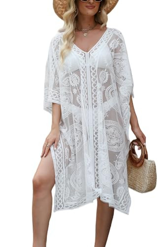 Amazon.com: Women's Swimwear Cover-Up for Beach and Pool, Lace V-Neck Swimsuit Dress, Bikini Cove... | Amazon (US)