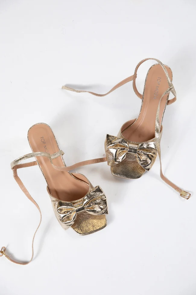Drew Gold Bow Heels | Pink Lily