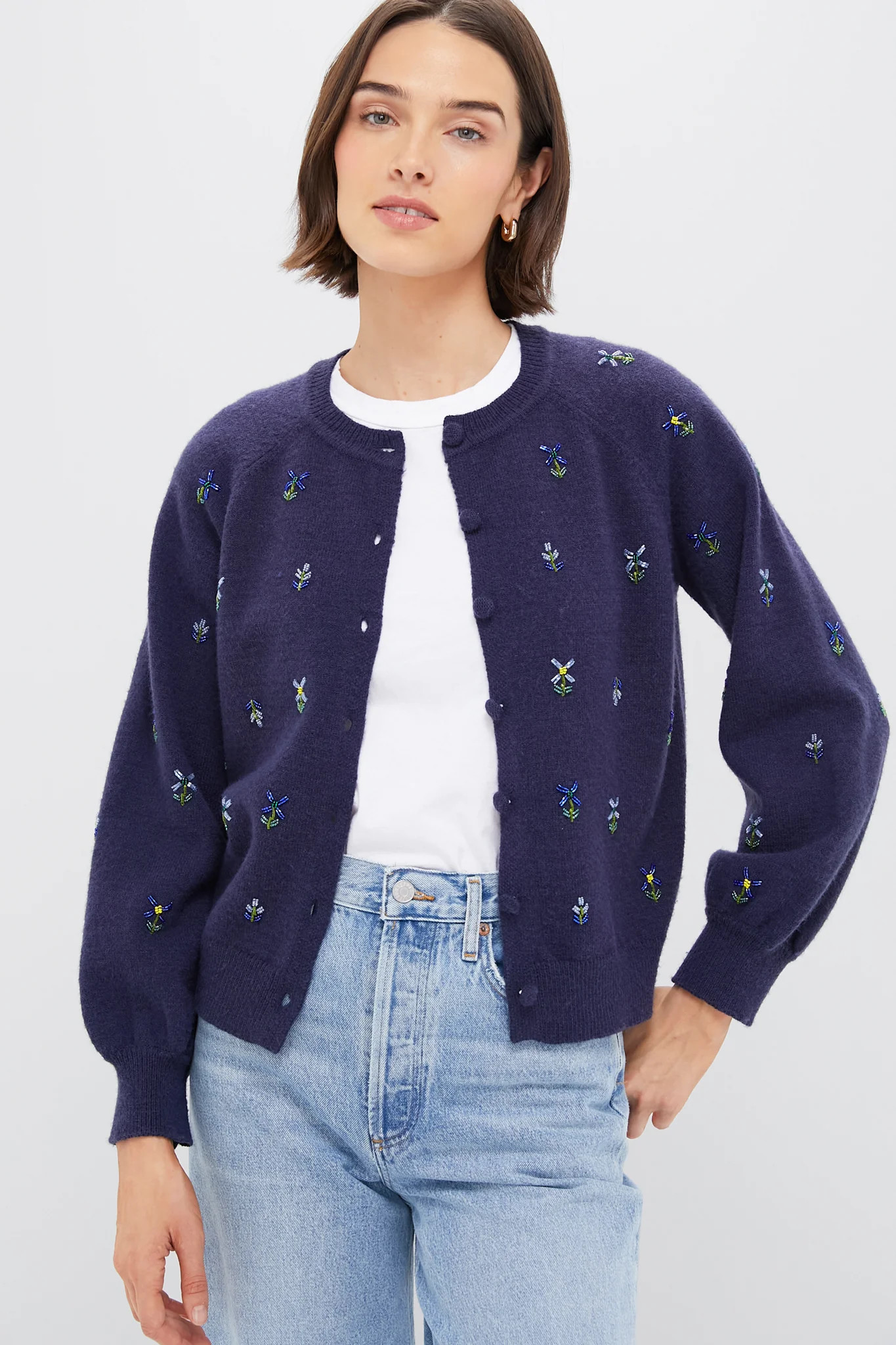 Blue Floral Embellishment Navy Elsie Cardigan | Tuckernuck (US)