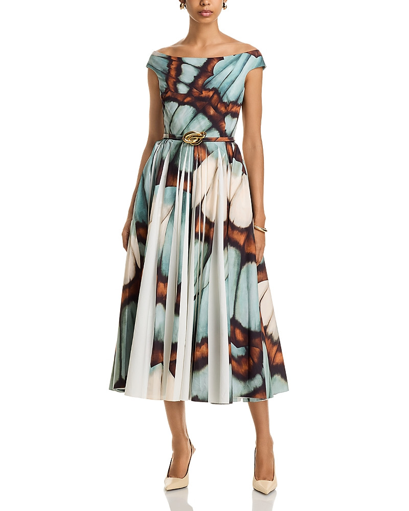 Oscar de La Renta Scoop Neck Butterfly Poplin Pleated Dress | Bloomingdale's (US)