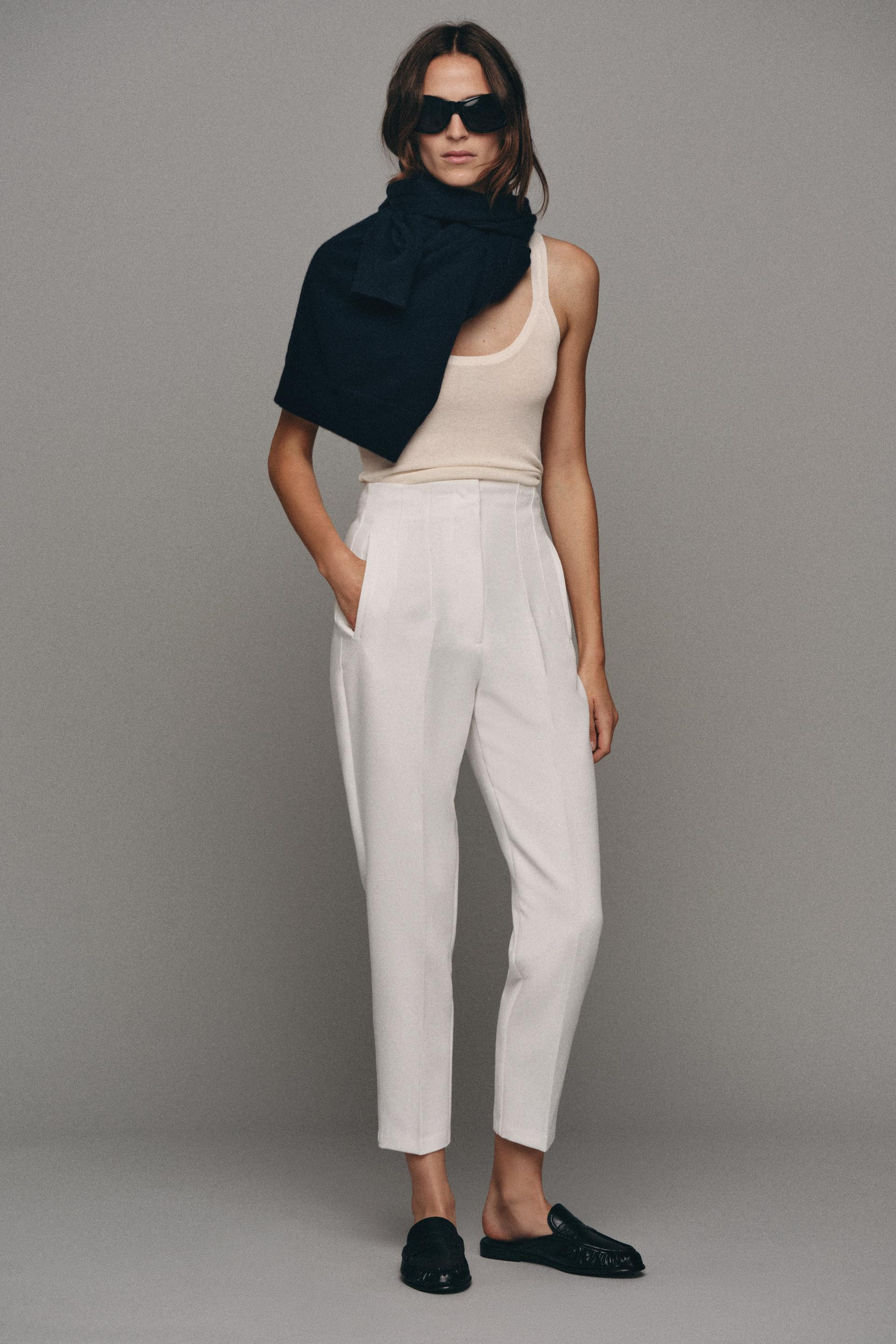 Zara - High-Waisted Pants - White - L - Woman | Zara US