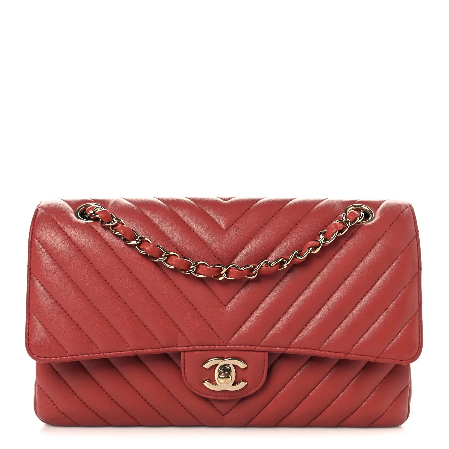 Chanel Lambskin Chevron Quilted Medium Double Flap Rosewood 1884695 | FASHIONPHILE (US)