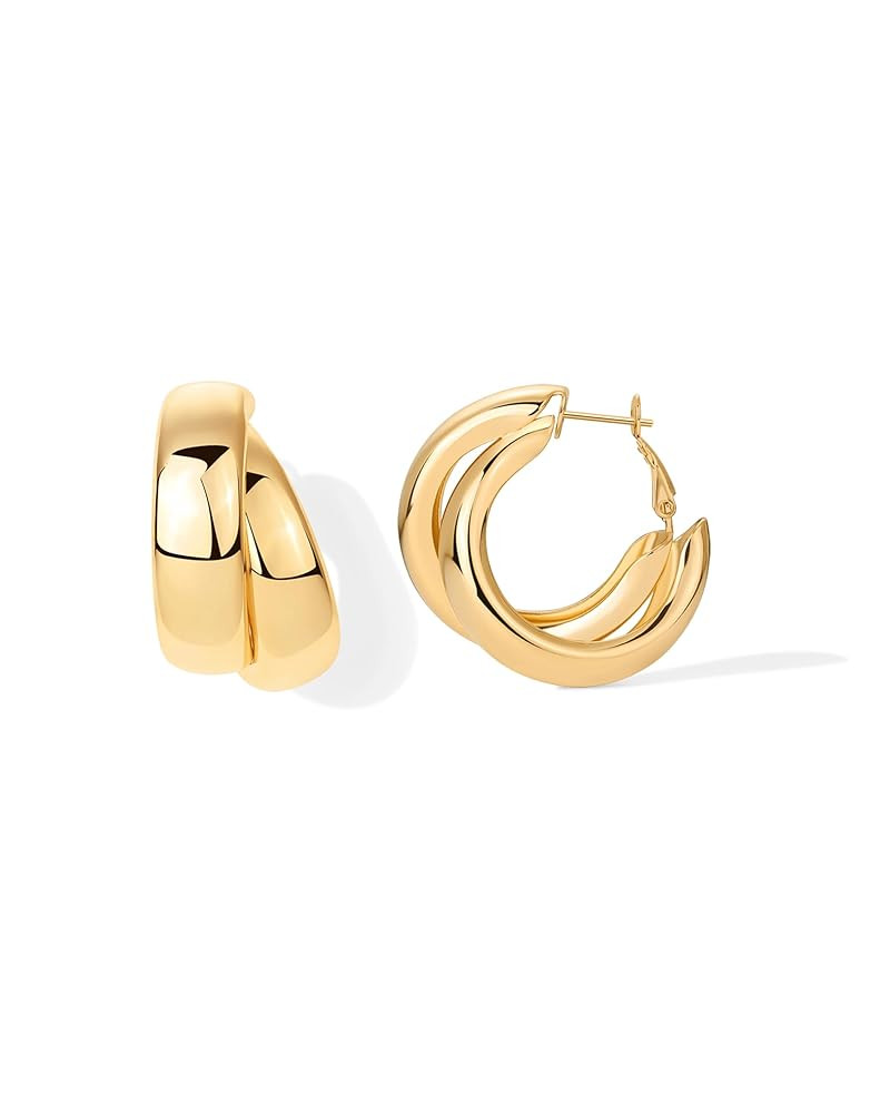 PAVOI 14K Gold Plated Sterling Silver Post Split Huggie Earrings | Rose/White/Yellow Gold Earring... | Amazon (US)
