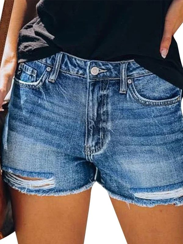 JustVH Women's Shorts Frayed Raw Hem Ripped Denim Jean Shorts | Walmart (US)