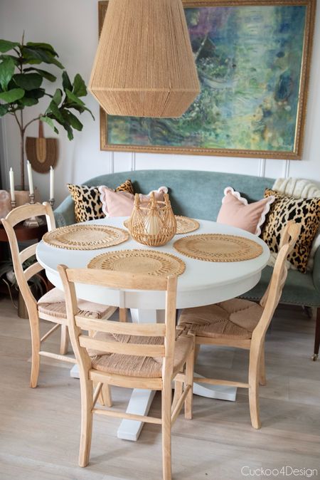 And the other side of my dining room with the newly made over wooden chairs, white pedestal table, vintage chaise, antique oil painting, scalloped pillows, and leopard pillows

#LTKSaleAlert #LTKStyleTip #LTKHome