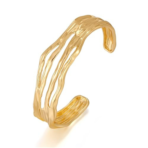 CUFELMU Gold Cuff Bracelet for Women Multi-layer Hammered Open Cuff Bangle Bracelet | Amazon (US)