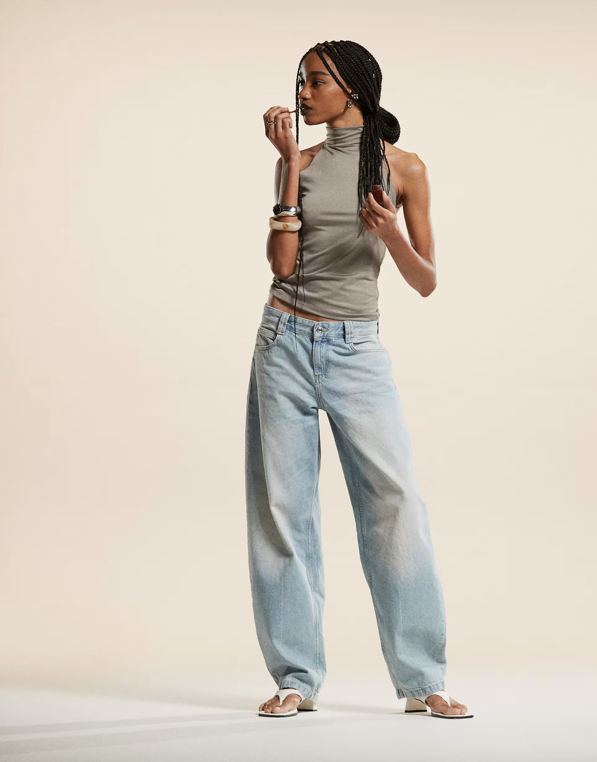 Bershka baggy balloon leg jeans in light dirty wash blue | ASOS | ASOS (Global)