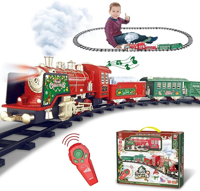 Christmas Train Set with Remote Control - Electric Train for Tree w/Sound & Lights, 14 Tracks Ste... | Amazon (US)