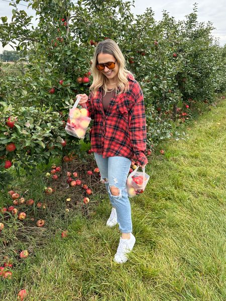 Todays outfit / my favorite mom jeans, my tank comes in a pack of three from amazon. Oversized flannel is 20% off, also linked my gold necklaces, sunglasses and white sneakers 

#LTKsalealert #LTKshoecrush #LTKfindsunder50