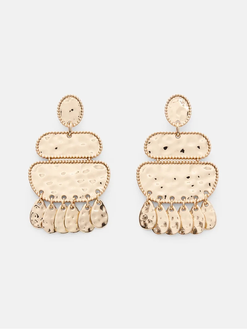 Scenario Women's Gold\u2011Tone Geometric Hammered Drop Earrings | Walmart (US)