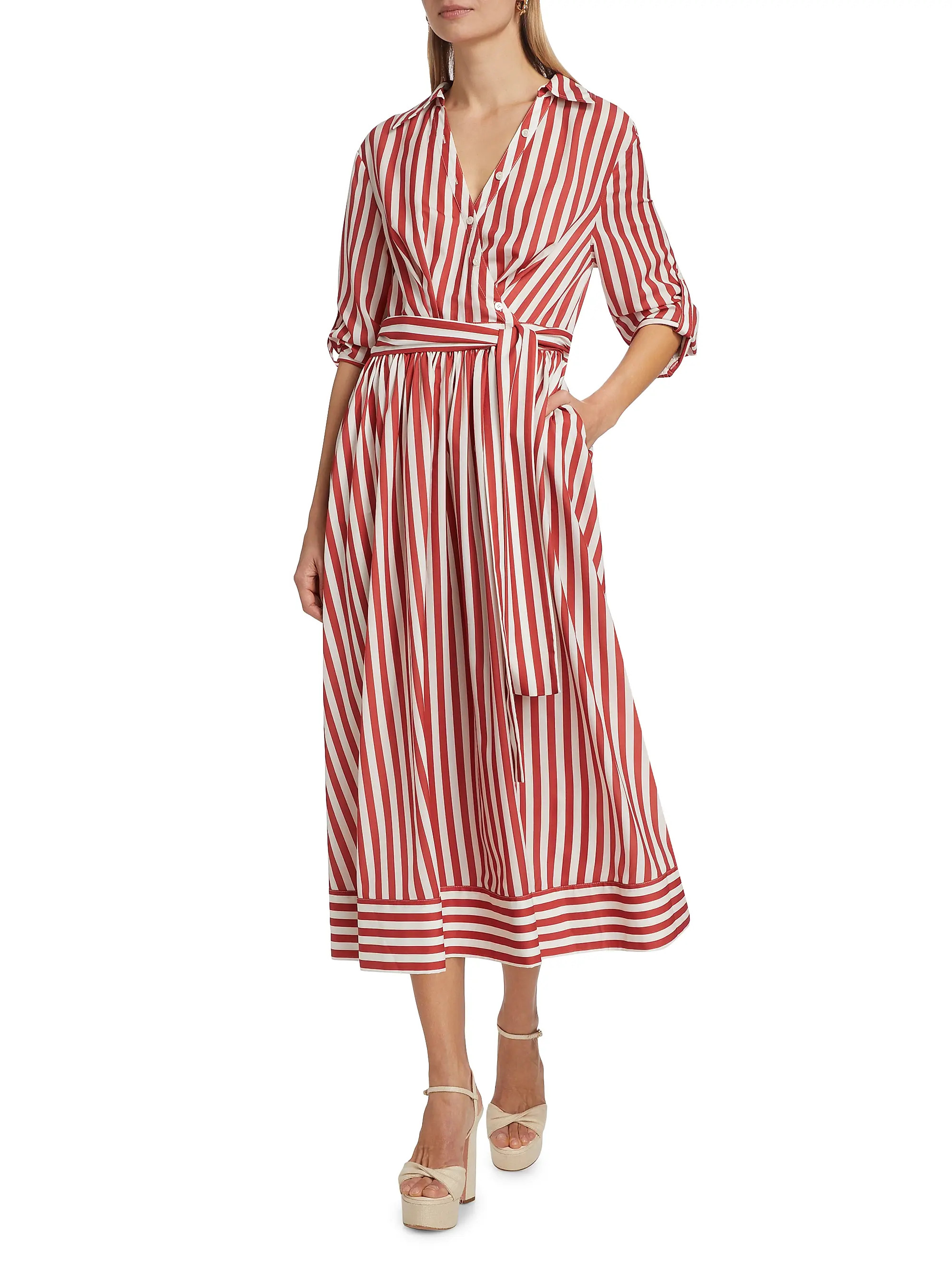 Eva Stripe Wrap Midi Shirtdress | Saks Fifth Avenue