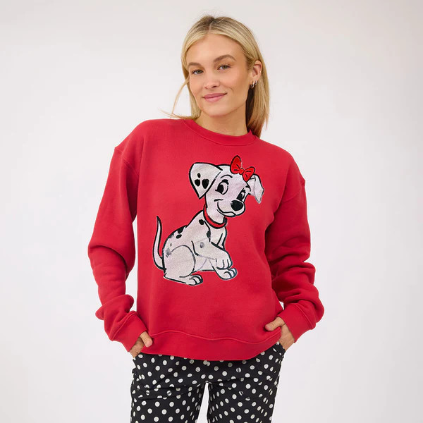 Disney 101 Dalmatians Holiday Crew Sweatshirt, Red | Albion Fit