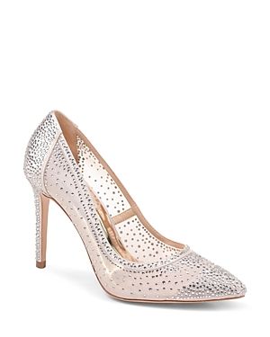 Badgley Mischka Women's Weslee Embellished Satin & Mesh Pointed Toe Pumps | Bloomingdale's (US)