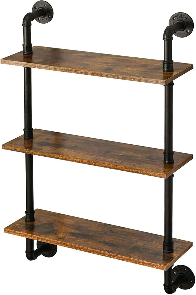 IBUYKE Pipe Floating Shelves,37.5" Industrial Pipe Shelves,3-Tier Rustic Wall Mount Bookcase,Meta... | Amazon (US)
