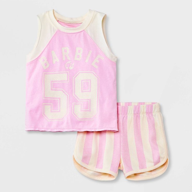 Toddler Girls' Barbie Striped Top and Bottom Set - Pink | Target
