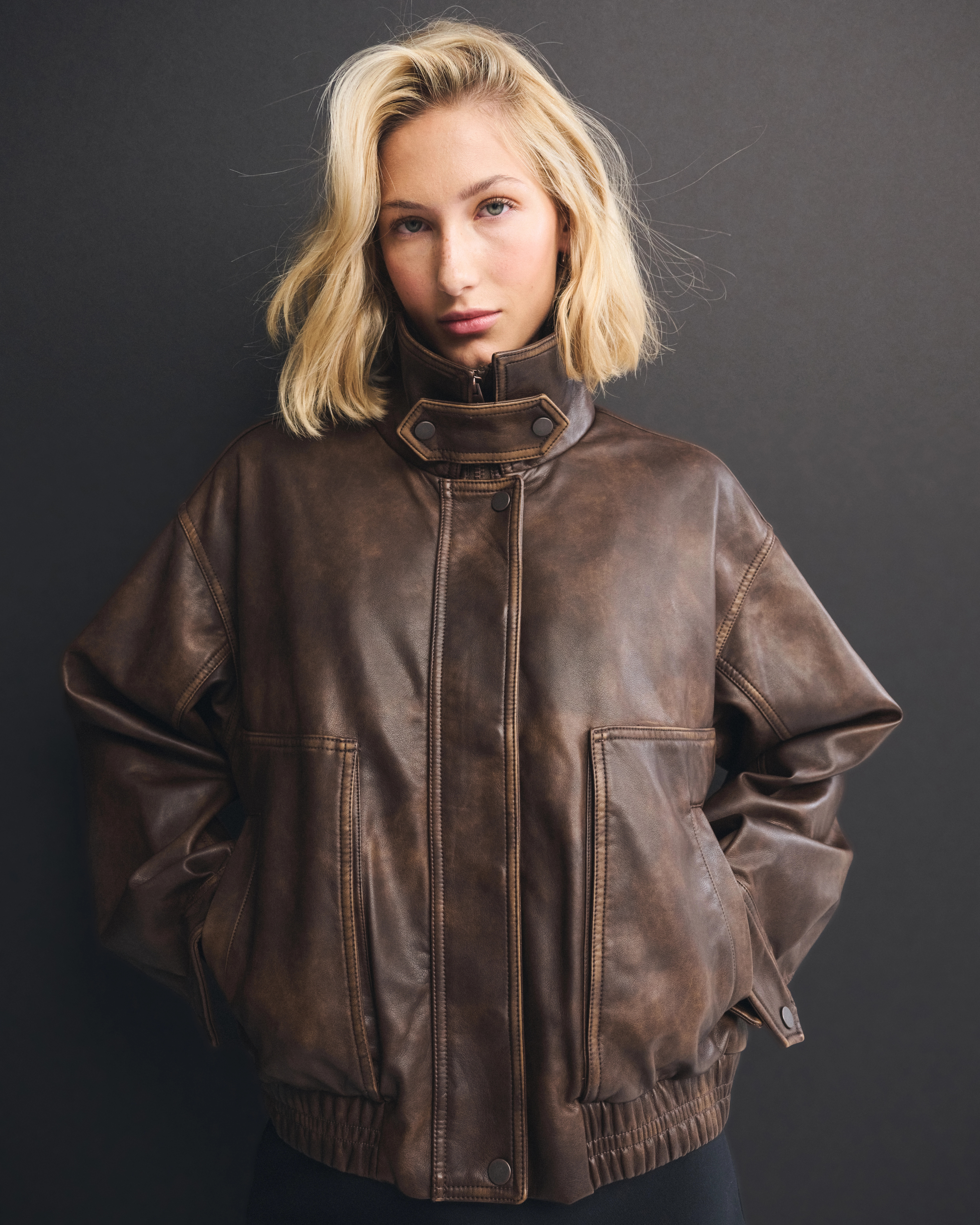 Funnel Neck Vegan Leather Bomber Jacket | Abercrombie & Fitch (US)