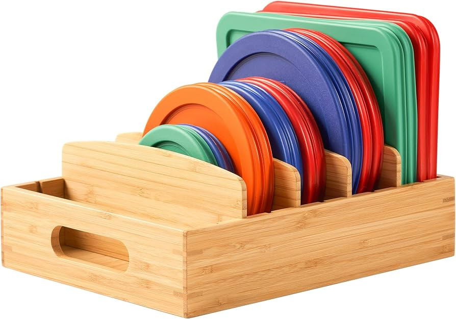 Umilife Bamboo Food Container Lid Organizer for Kitchen Cabinet and Drawer | Amazon (US)