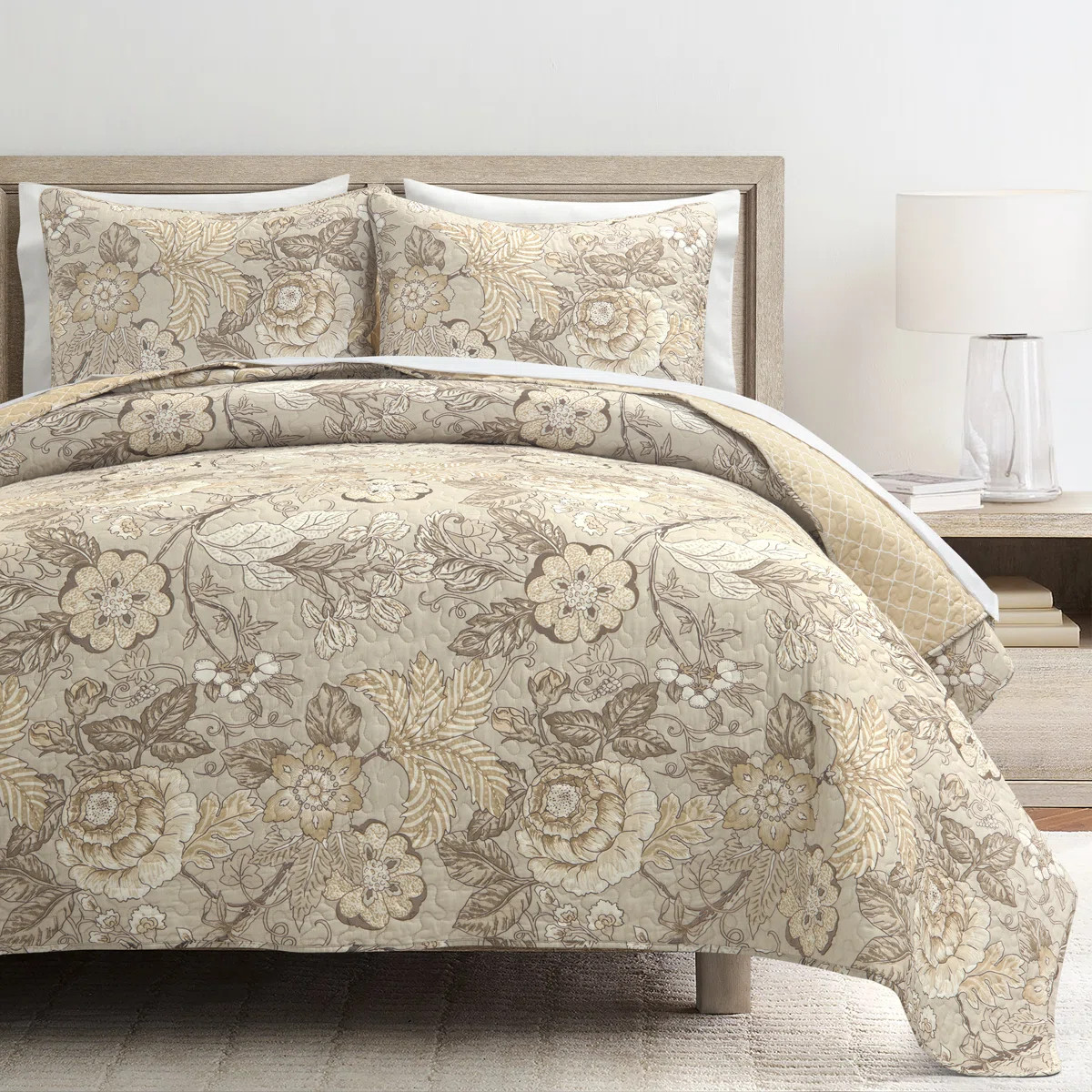 Beige Standard Cotton Reversible 3 Piece Quilt Set | Wayfair North America