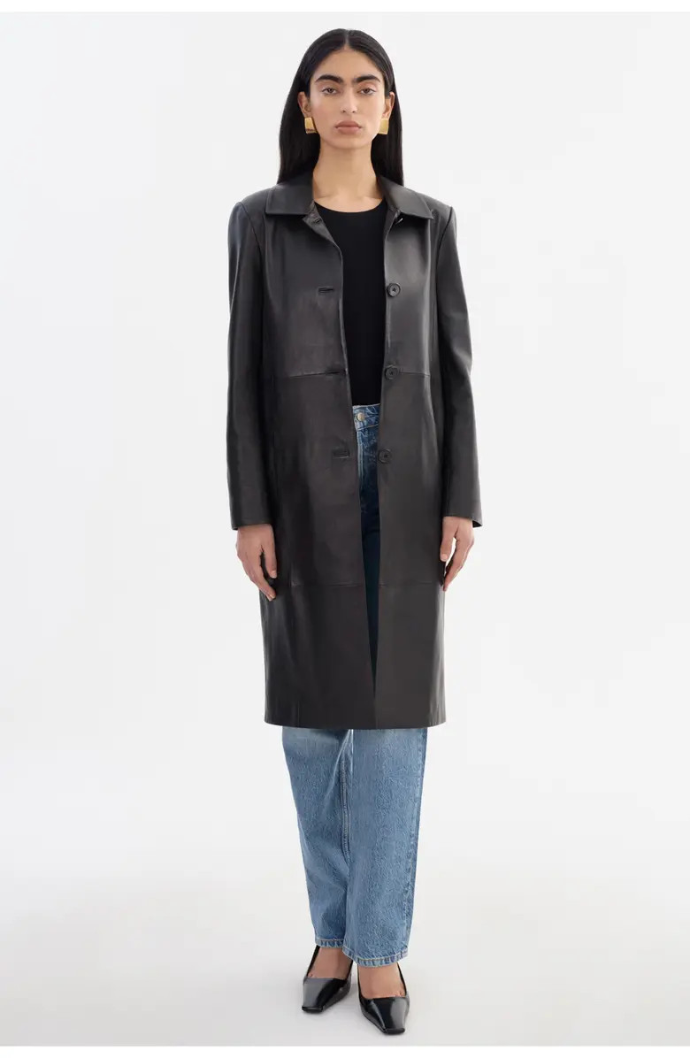 BELEN | Longline Leather Coat | Nordstrom