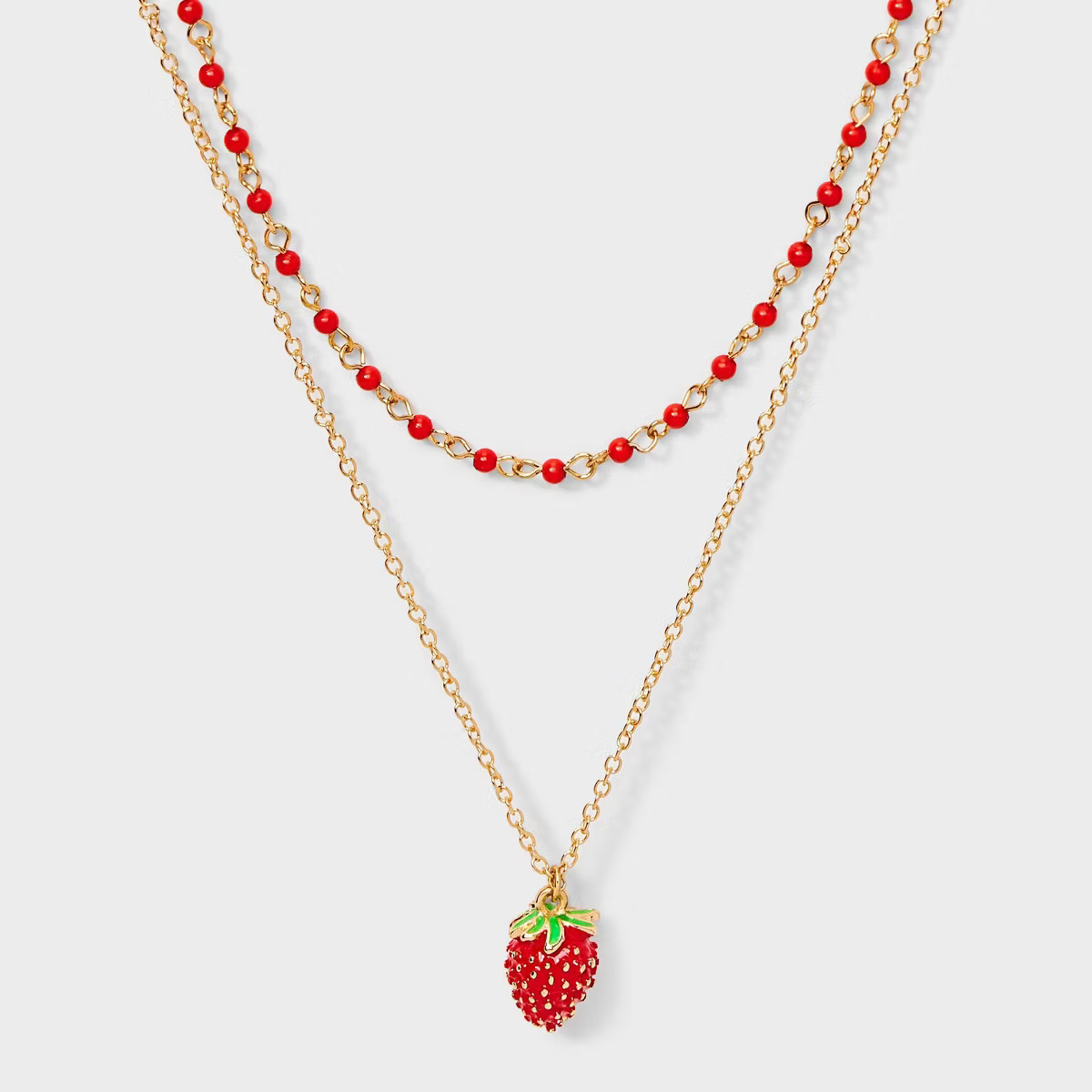 Strawberry Drop Multi-Strand Necklace - A New Day™ - Red/Gold | Target