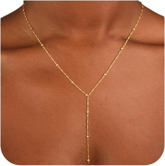 CAROVO Gold Necklace for Women Dainty Long Necklace 14K Gold/Silver Lariat Y-Shaped Pendant Neckl... | Amazon (US)