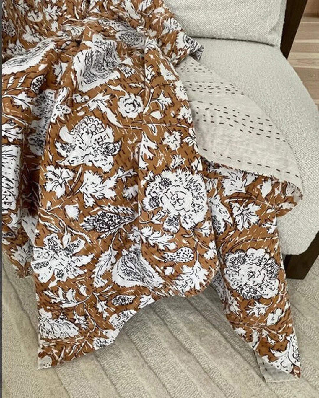 Embroidery Art Indian Handmade Queen Size Floral Art Kantha Quilt Bedspread Throw Cotton Blanket ... | Etsy (US)