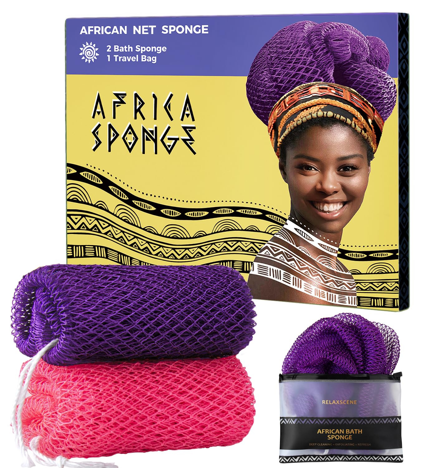 African Net Sponge Authentic - 2 Pieces Loofah Exfoliating Body Scrubber Bath Sponge - Back Scrub... | Amazon (US)