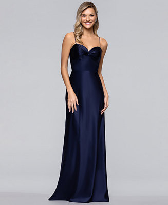 Twist Bodice Satin Tie Back Floor Length Gown | Macy's