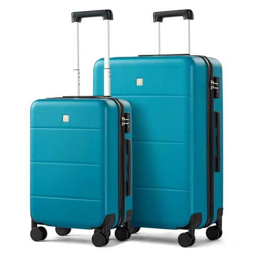 Hanke 2 Piece Hard Shell Luggage Sets with Spinner Wheels Carry On suitcase Set Checked Medium Luggage Lightweight Travel Luggage for Men Women(20/26 Inch, Caribbean Blue) | Amazon (US)