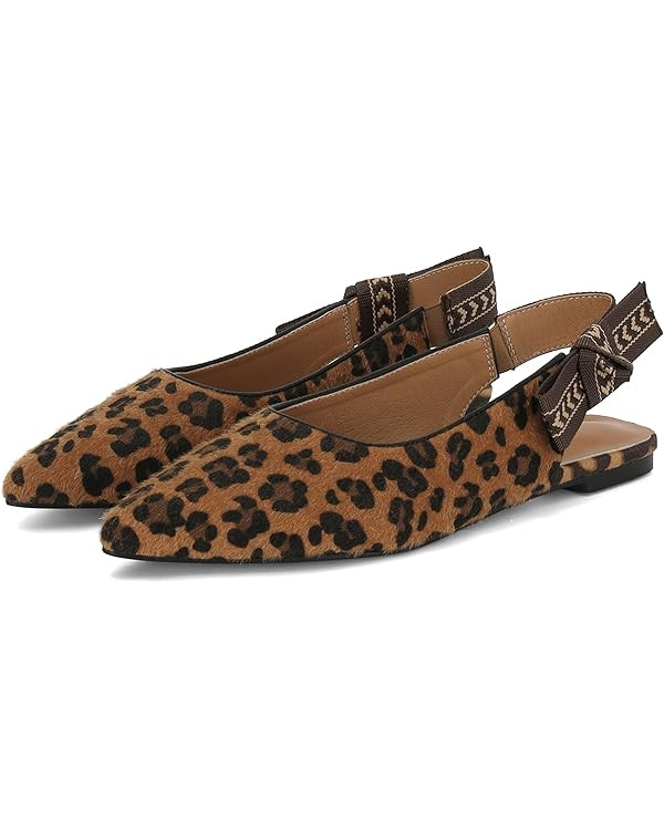 Slingback Flats for Women Leaopard Print Pointed Toe Ballet Flats Casual Fashion Dress Mary Jane Shoes for Women Comfortable Dress Ballerina Flat Leopard | Amazon (US)