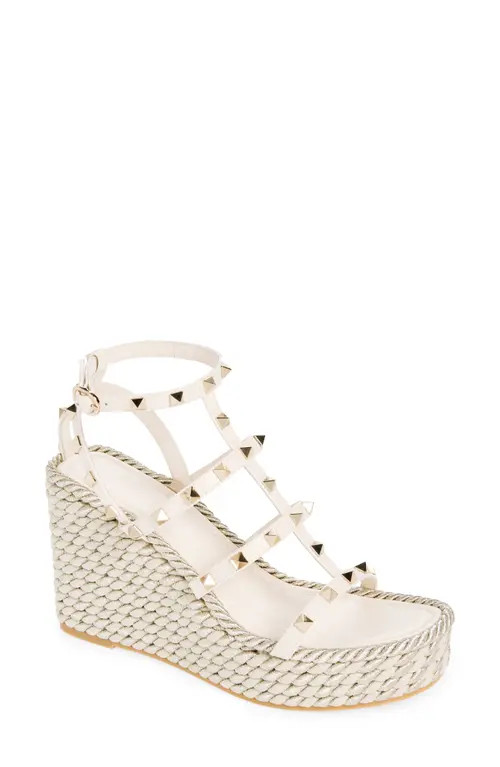 Valentino Garavani Rockstud Torchon Wedge Sandal in Light Ivory at Nordstrom, Size 9Us | Nordstrom