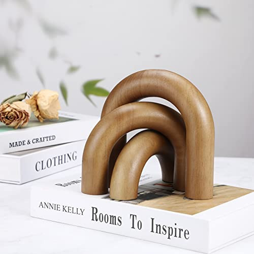 Roowest 3 Pieces Wood Arch Book Shelf Decor Wooden Coffee Table Decor Aesthetic Bookshelf Decorative Objects Natural Modern Home Decor Mantel Decorations for Living Room Entryway, Small Medium Large | Amazon (US)