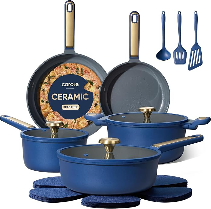 CAROTE Ceramic Cookwar Set, Pots and Pan Set Non Stick 16 Piece, Cookware Set Kitchen Cooking Set... | Amazon (US)