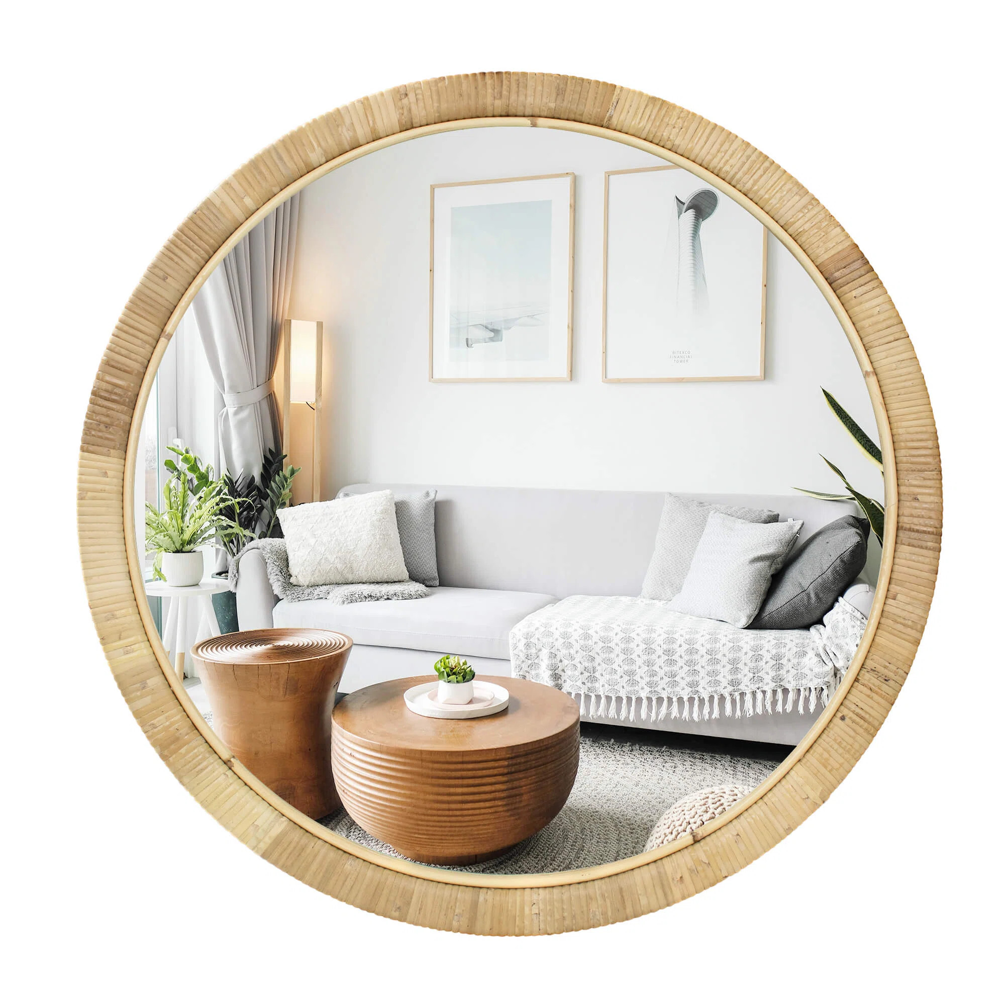 Handmade Rattan Framed Wall Mirror, Rustic Farmhouse Style Decorative Mirror, Boho Chic Design, I... | Wayfair North America