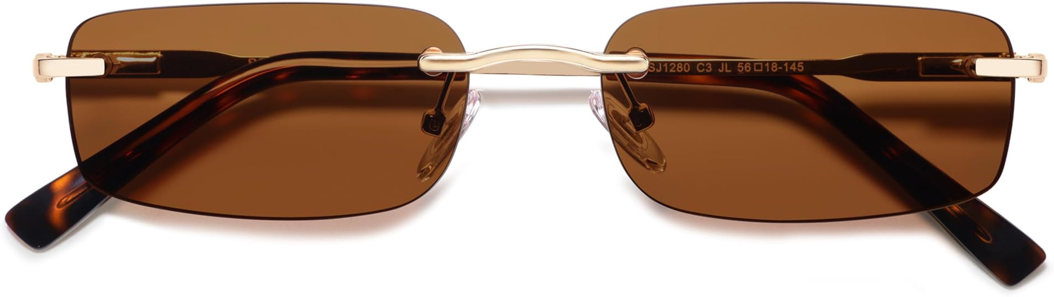 SOJOS Trendy Small Square Sunglasses Womens Retro Rimless Sun Glasses Vintage Narrow Shades SJ1280 | Amazon (US)