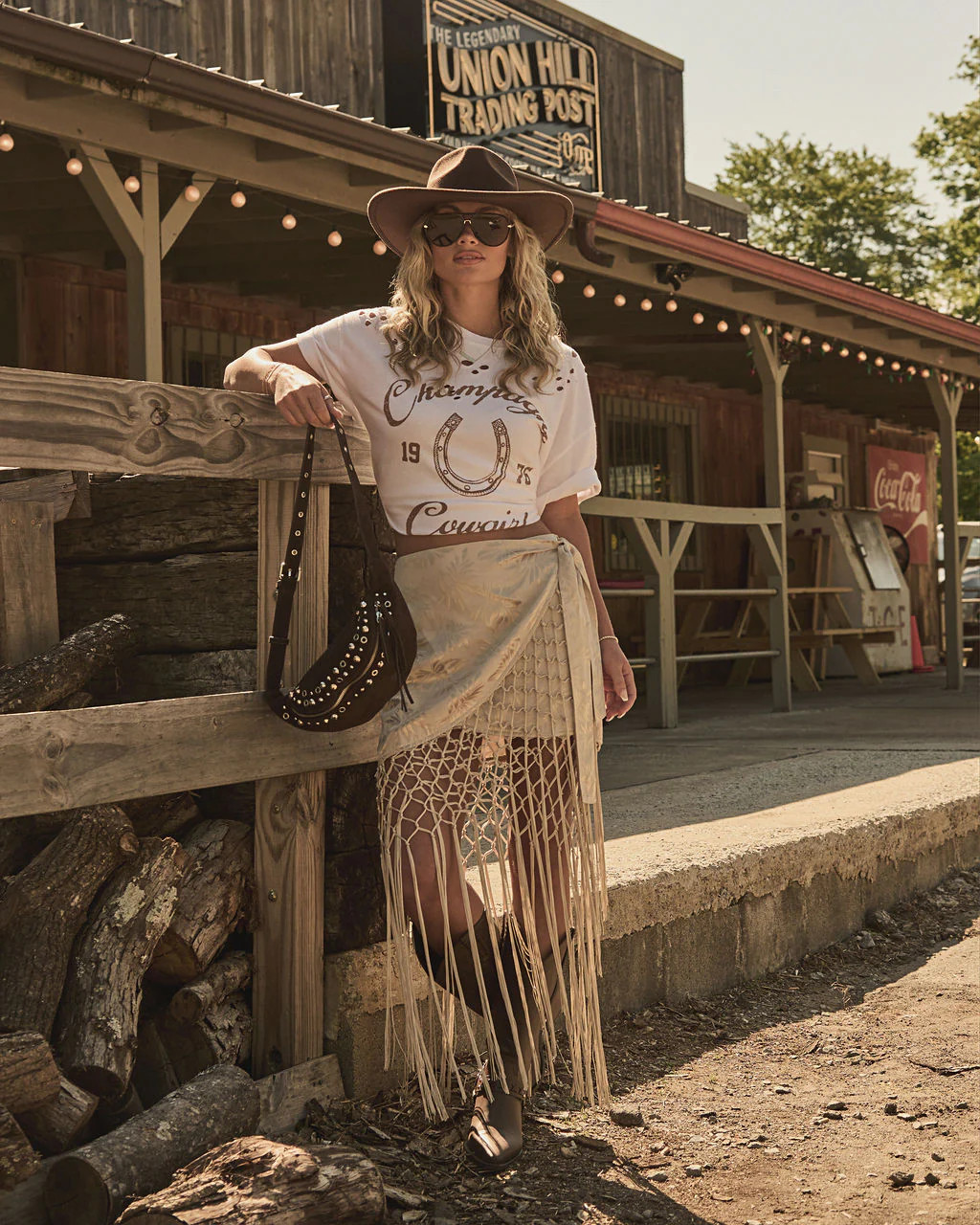 Champagne Cowgirl Cotton Graphic Short Sleeve Tee | VICI