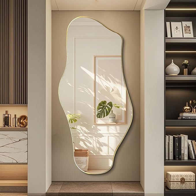 Irregular Mirror Full Length, Large Asymmetrical Wall Mirrors, 63"x29" Gold Floor Mirror for Dres... | Amazon (US)