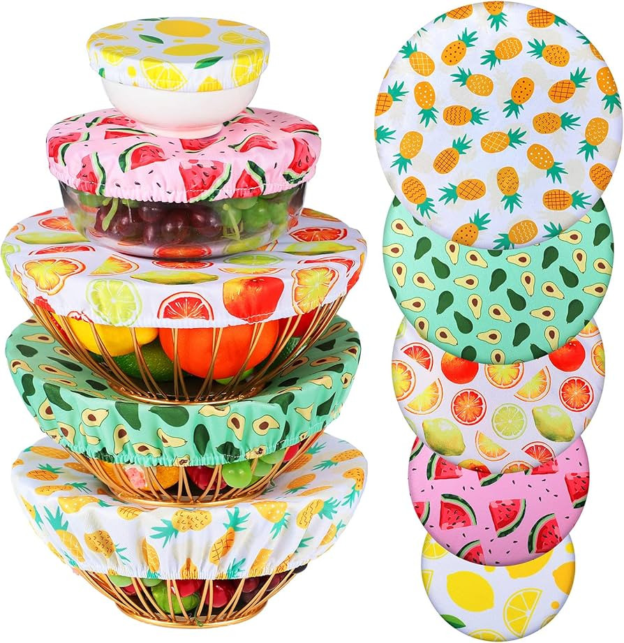 Patelai 10 Pcs Bowl Covers Reusable in 5 Size Stretch Cloth Fabric Bowl Covers Elastic Food Stora... | Amazon (US)