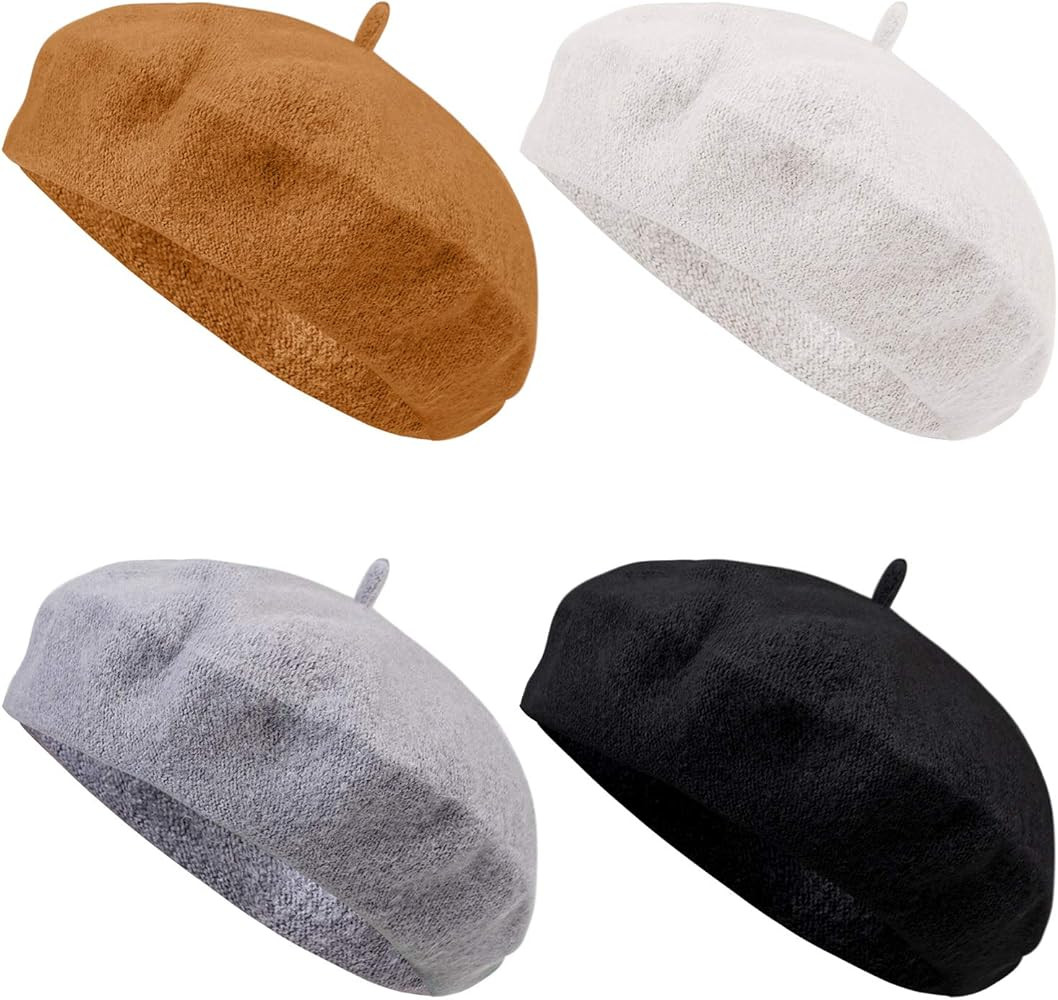 URATOT 4 Pieces Beret Hat for Women Classic Solid Color French Style Beanie Winter Cap | Amazon (US)