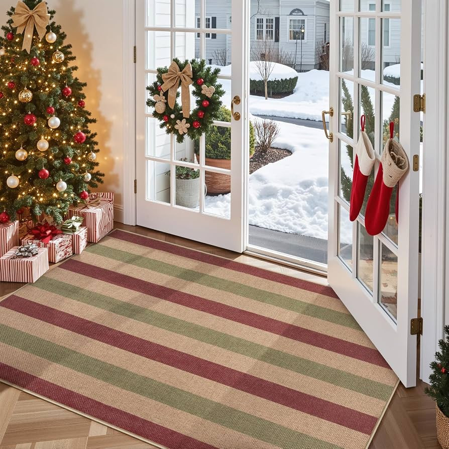 Lahome Christmas Outdoor Rug, 3x5 Christmas Decorations for Porch Entryway Front Door, Striped Pl... | Amazon (US)