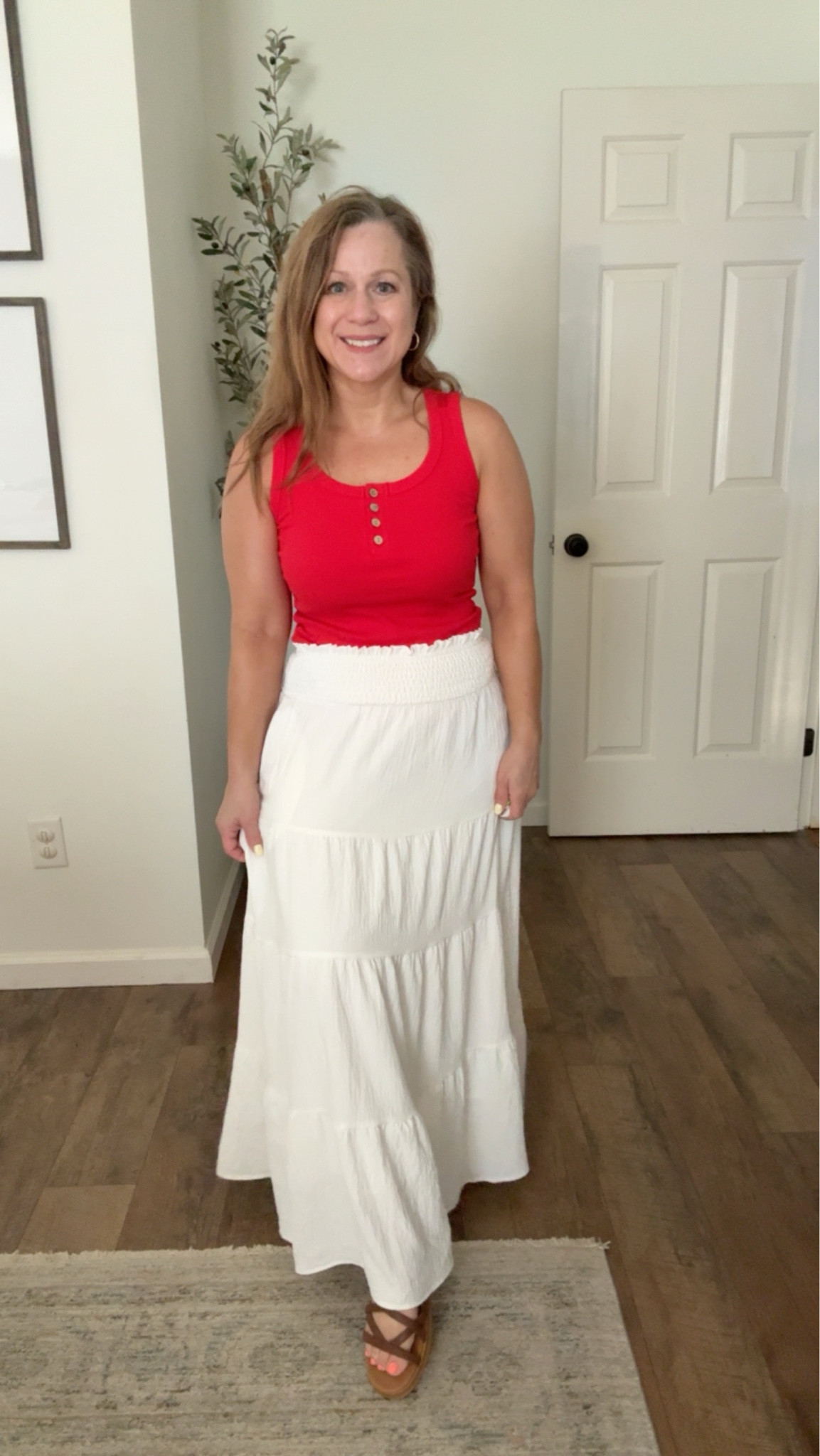 Summer outfit idea 
Perfect for the 4th of July and all summer 

Henley tank
Maxi skirt 
Sandals 

I am in a small in tank and XS in skirt , sandals TTS

#LTKPetite #LTKootd #LTKMidsize