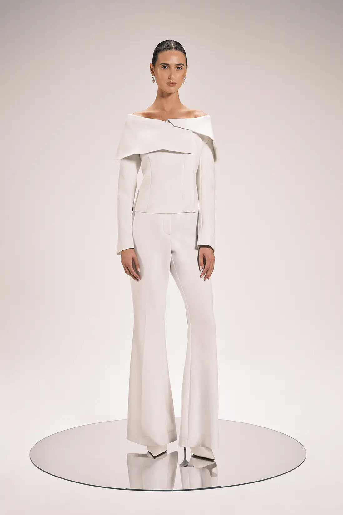 Compact Stretch Satin Side Tailored Straight Leg Trouser | Karen Millen