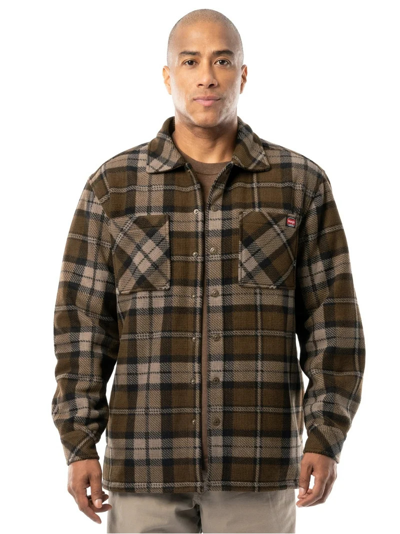 Wrangler Workwear Men's Button-up Bonded Flannel Texture Long Sleeve Overshirt, Size S-3XL | Walmart (US)