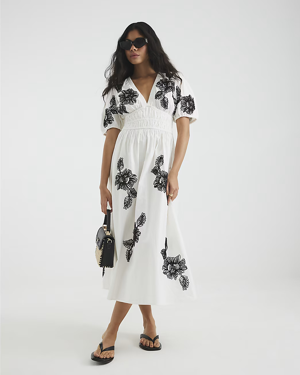 Cream Floral Embroidered Midi Dress | River Island UK & IE