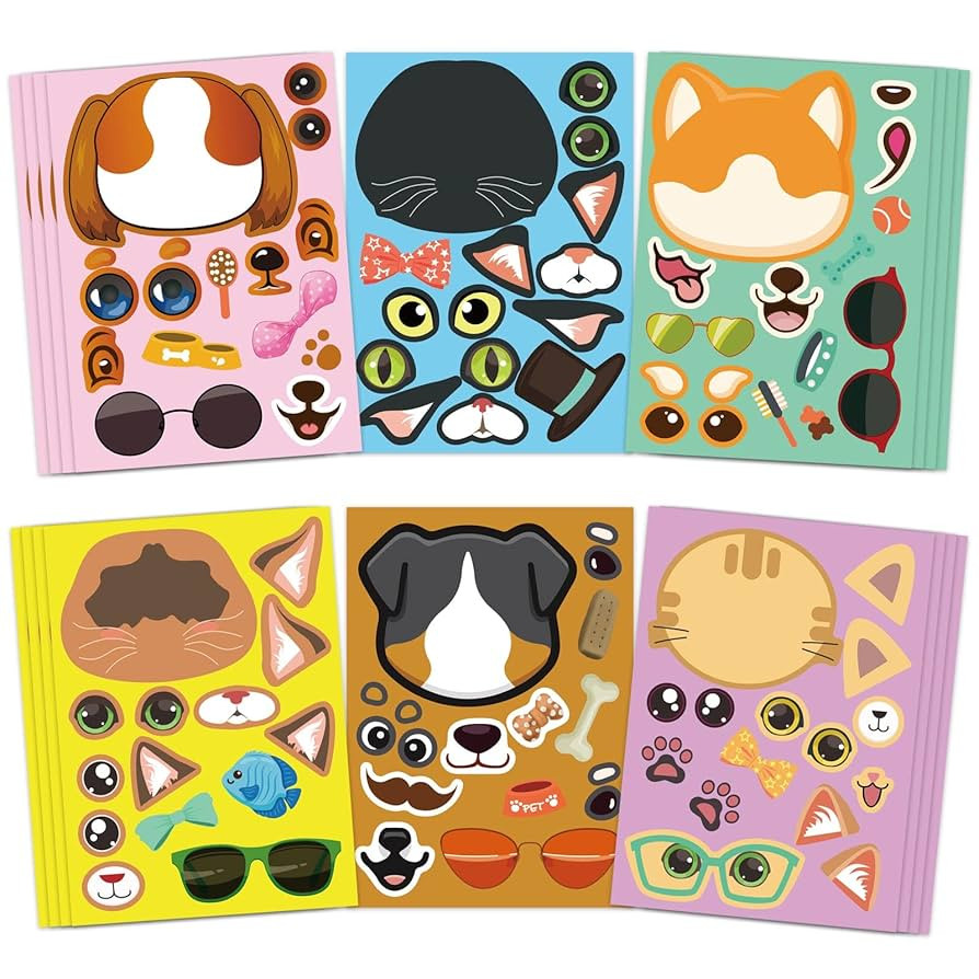 24 Sheets Dog and Cats Make-a-face Sticker Make Your Own Dogs and Cats Animal Mix and Match Stick... | Amazon (US)
