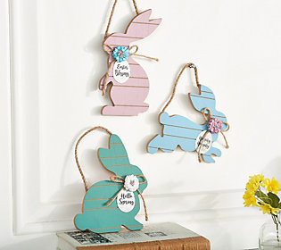 Home Reflections Set of 3 8"" Wooden Bunny Wall Hangings | QVC