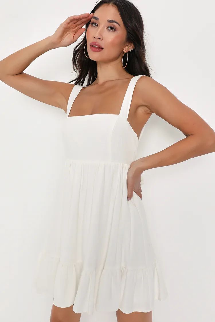 Darling Perfection White Tiered Tie-Back Mini Skater Dress | Lulus