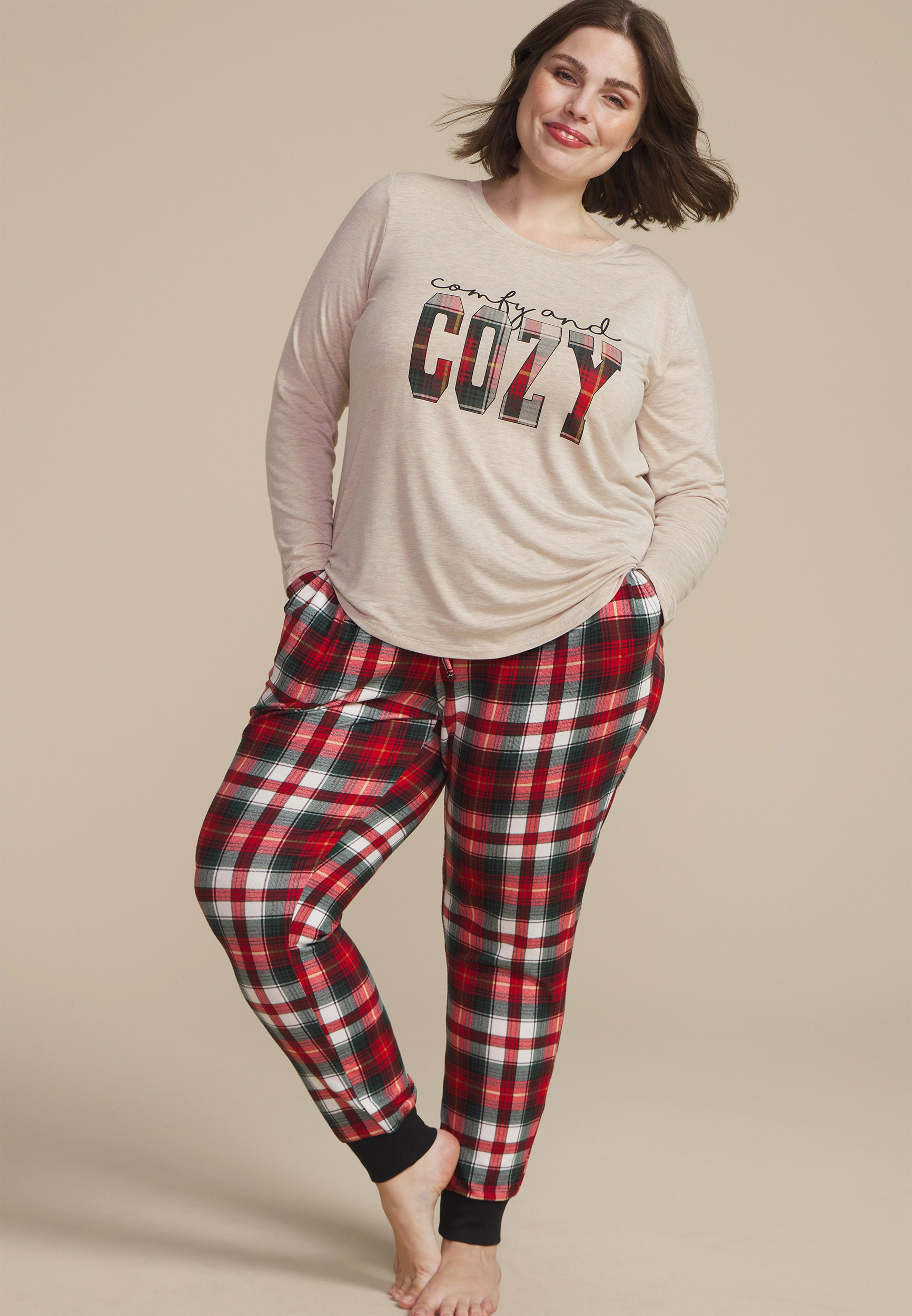 Maurices 2X Plus Size Women's Comfy & Cozy Graphic Tee & Jogger Pajama Set Red | Maurices